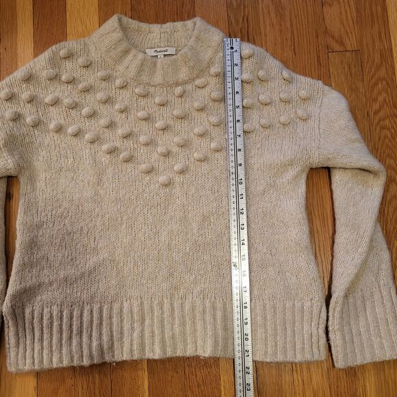 Madewell Placed Bobble Sweater, Cream Mock Neck Wool Blend Sweater, Sz S - Picture 11 of 13